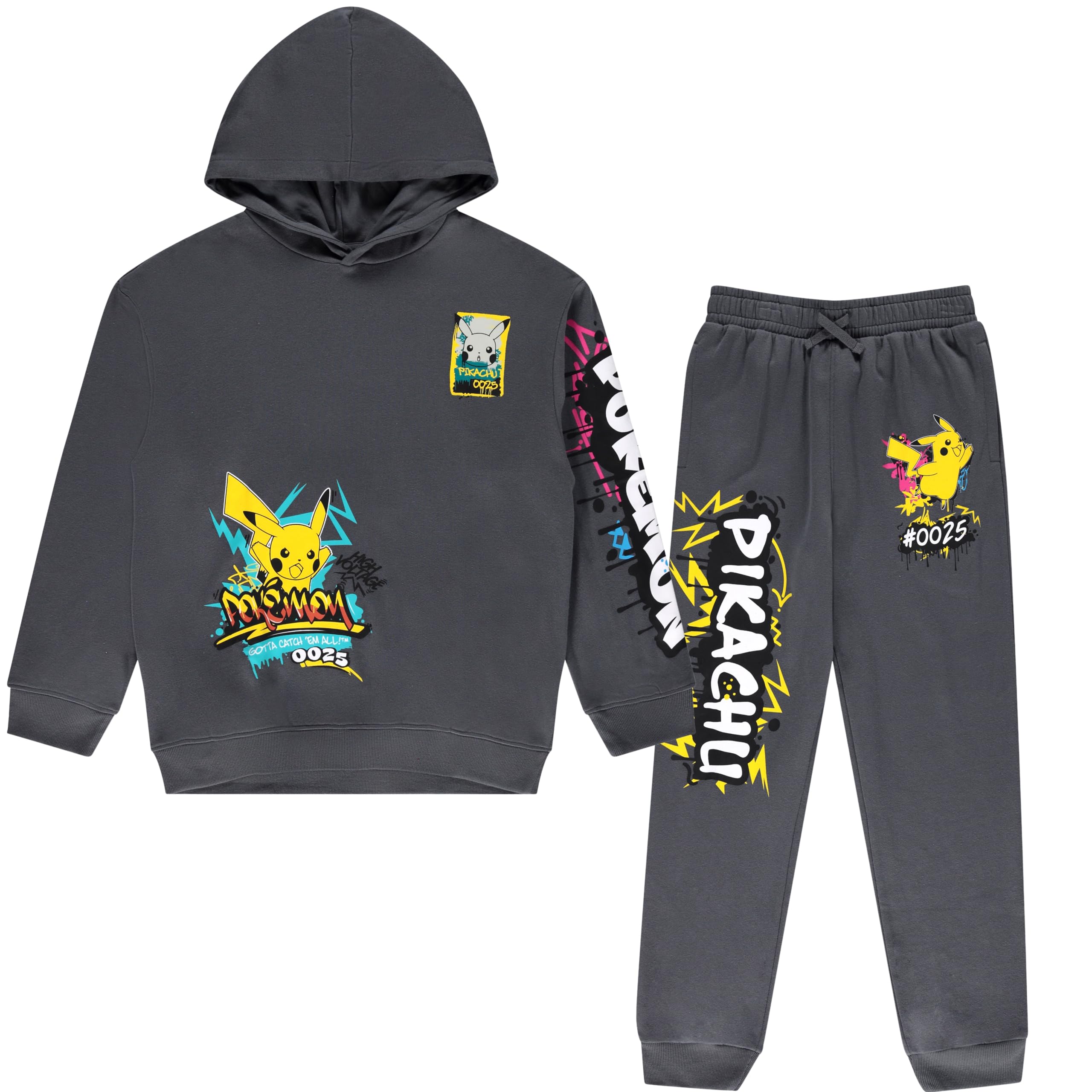 Mad Engine Pokémon Pikachu Jungen Hoodie und Jogger Set - Graffiti Graphic 2-teiliges Outfit XS - XL