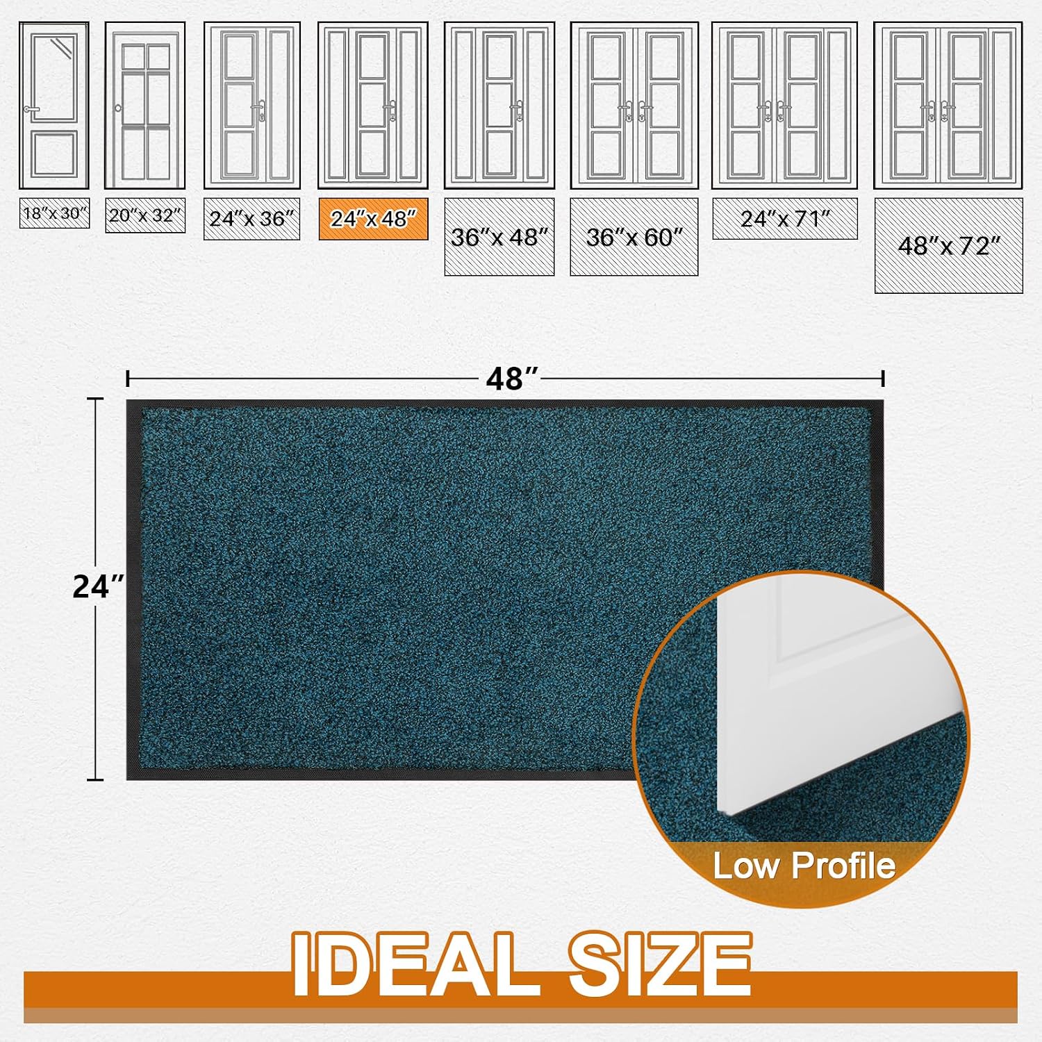 Mibao Front Door Mat, Dirt Trapper Welcome Mat for Outdoor Indoor, Non-Slip Waterproof Doormat, Durable Machine Washable Low Profile Entry Rug for Back Door Outside Patio Porch, 48" x 24", Blue 2' x 4' (Rectangular) Black&blue