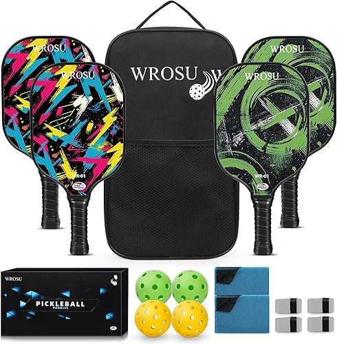 Carbon Fiber Pickleball Paddles Set of 4 or 2 Rackets,USAPA Approved Pickleballs Equipment with Balls,Bag,Accessories,Carbon Fiber T300 Lightweight