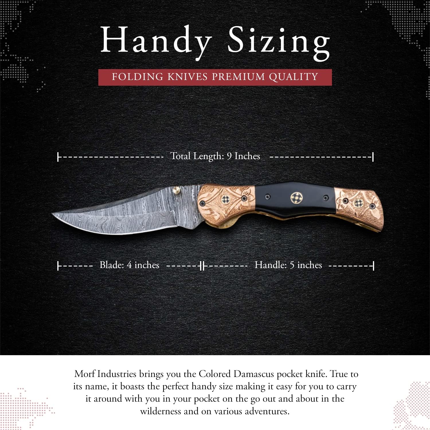 Morf Steelware Hand Forged Damascus Steel Folding Pocket Knife Camping & Survival Knife With Leather Sheath, Handmade Damascus Steel Hunting Knife for Men