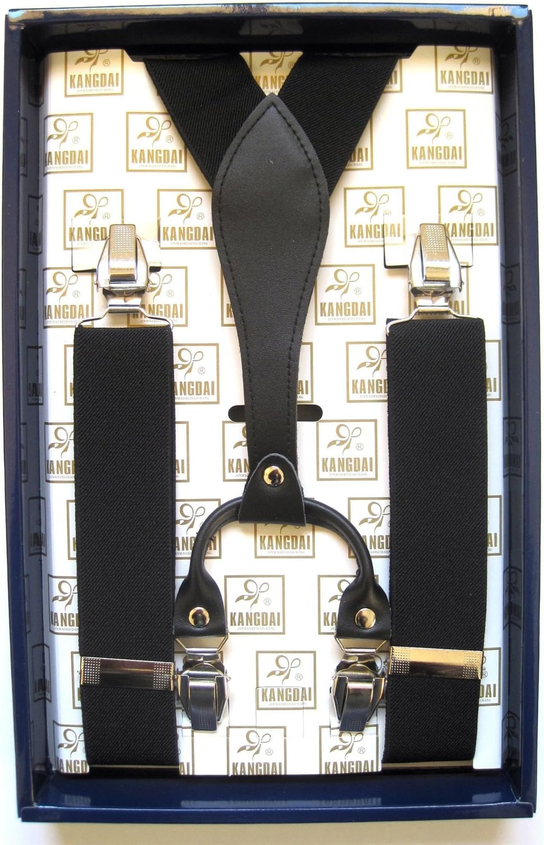 35mm Casual Elastic Men Suspender Braces Black with Brown Leather Junction Suspender Braces Model #14