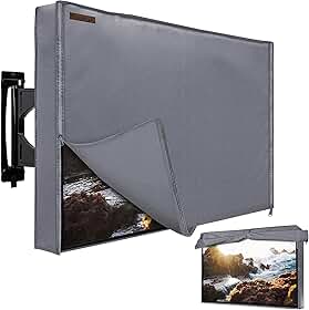 HOMEYA Capa de TV Externa 52-55 Polegadas, Gabinete Resistente 600D à Prova de Intempéries com Aba Frontal, Zíper à Prova d'Água + Capa Inferior, Para TVs de Tela Plana LCD LED Externas