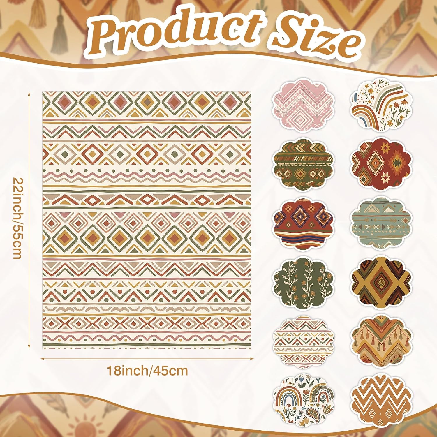 Frienda 24 Pcs Boho Rainbow Fabric Bundles, 18 x 22 Inch Vintage Geometric Rainbow & Floral Print Fat Quarters, Rustic Sewing Fabric for Handmade DIY Crafts Farmhouse Bohemian Theme Party Decor