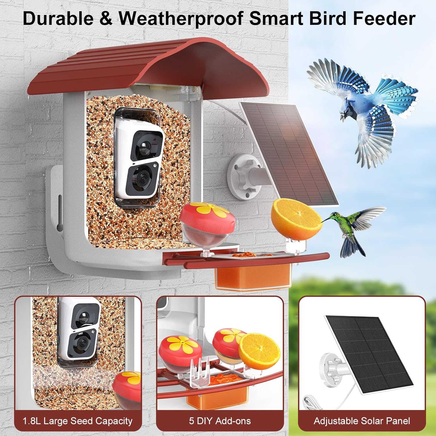 birdsnap® PAV-Bird Feeder with Camera,2K HD with 64GB Card, AI Identify Smart Bird House Cam Solar Panel,Live Stream,Motion Detection,Auto Record Video for Backyard Outdoors,Ideal Gift for Bird Lover - Image 6