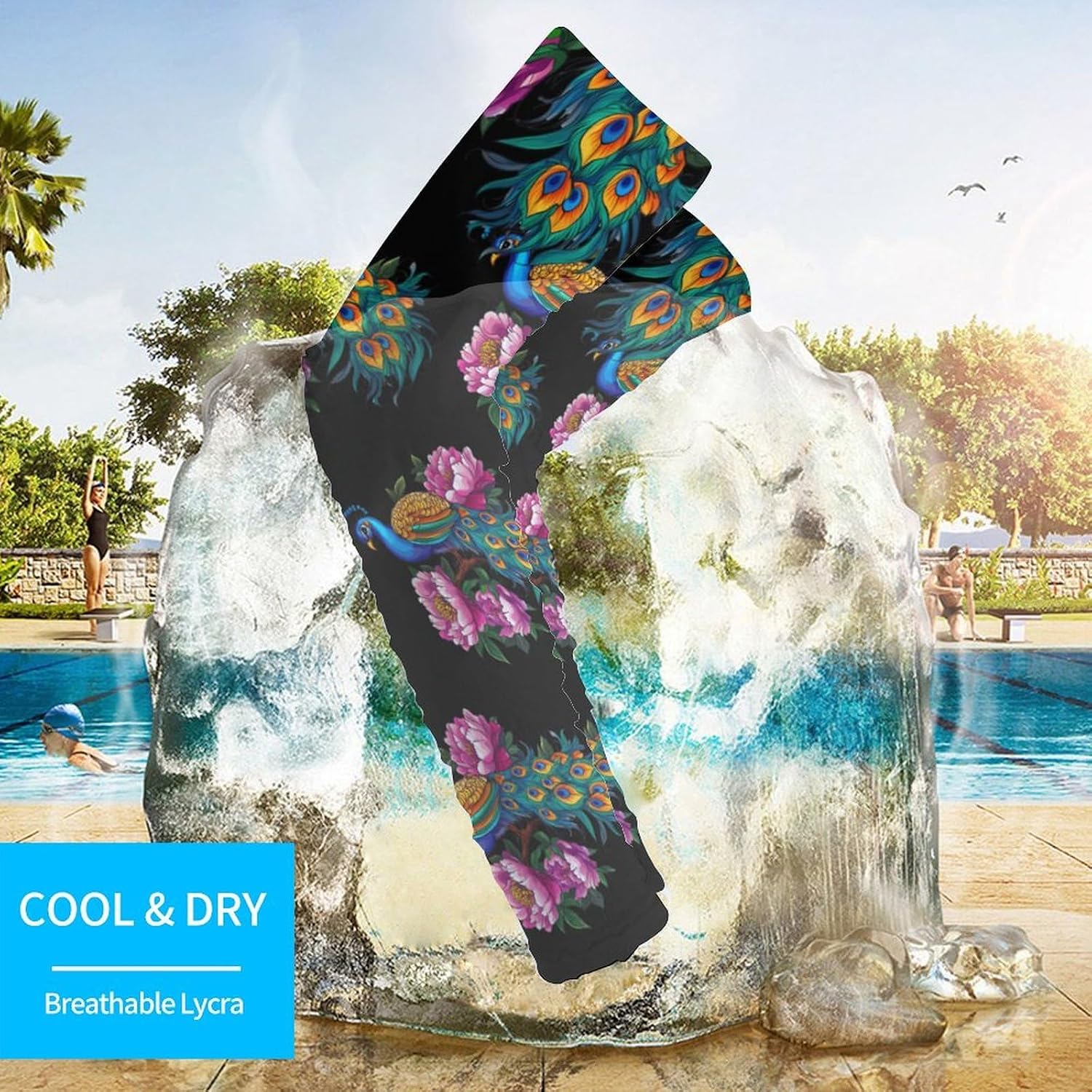 Beautiful Blue Peacock Peony Arm Sleeves Sun Protection Sleeves Sports Cooling Arm Compression Sleeve for Men Women