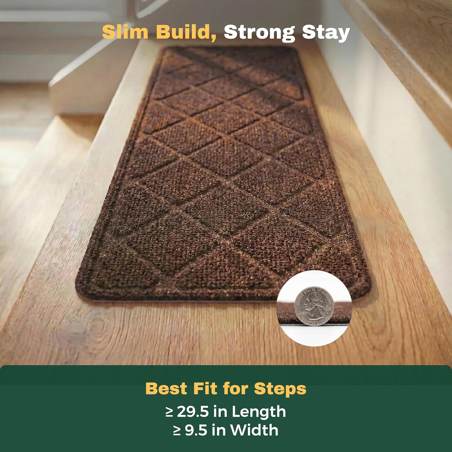 MBIGM 8" X 30" (15 in Pack) Non-Slip Carpet Stair Treads Non-Skid Safety Rug Slip Resistant Indoor Runner for Kids Elders & Pets with Reusable Adhesive - Brown Diamond Weave