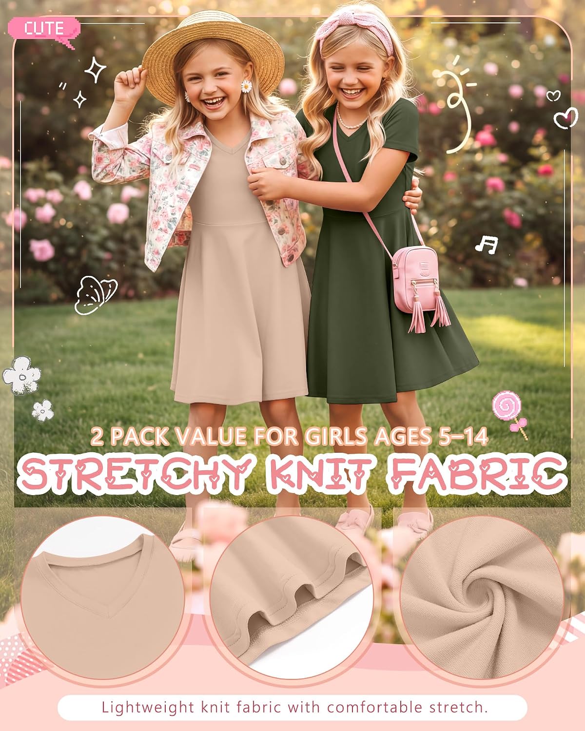 2 Pack Girls V Neck Skater Dresses image 3