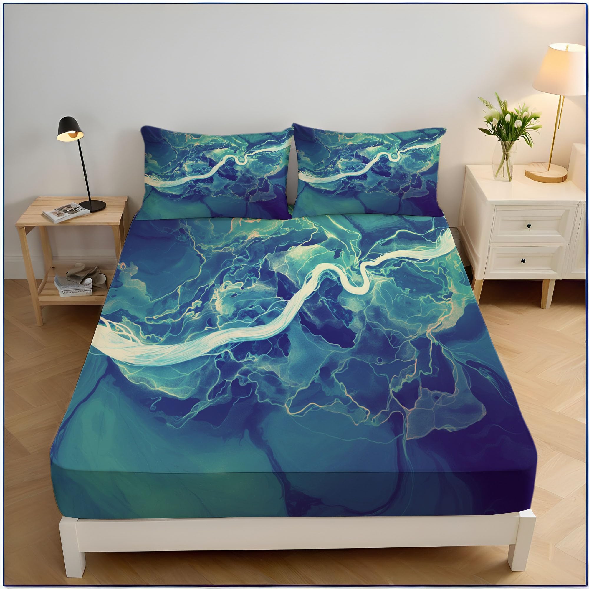 Drap housse 90x190cm paysage géométrique et drap-housse microfibre douce lit enfant