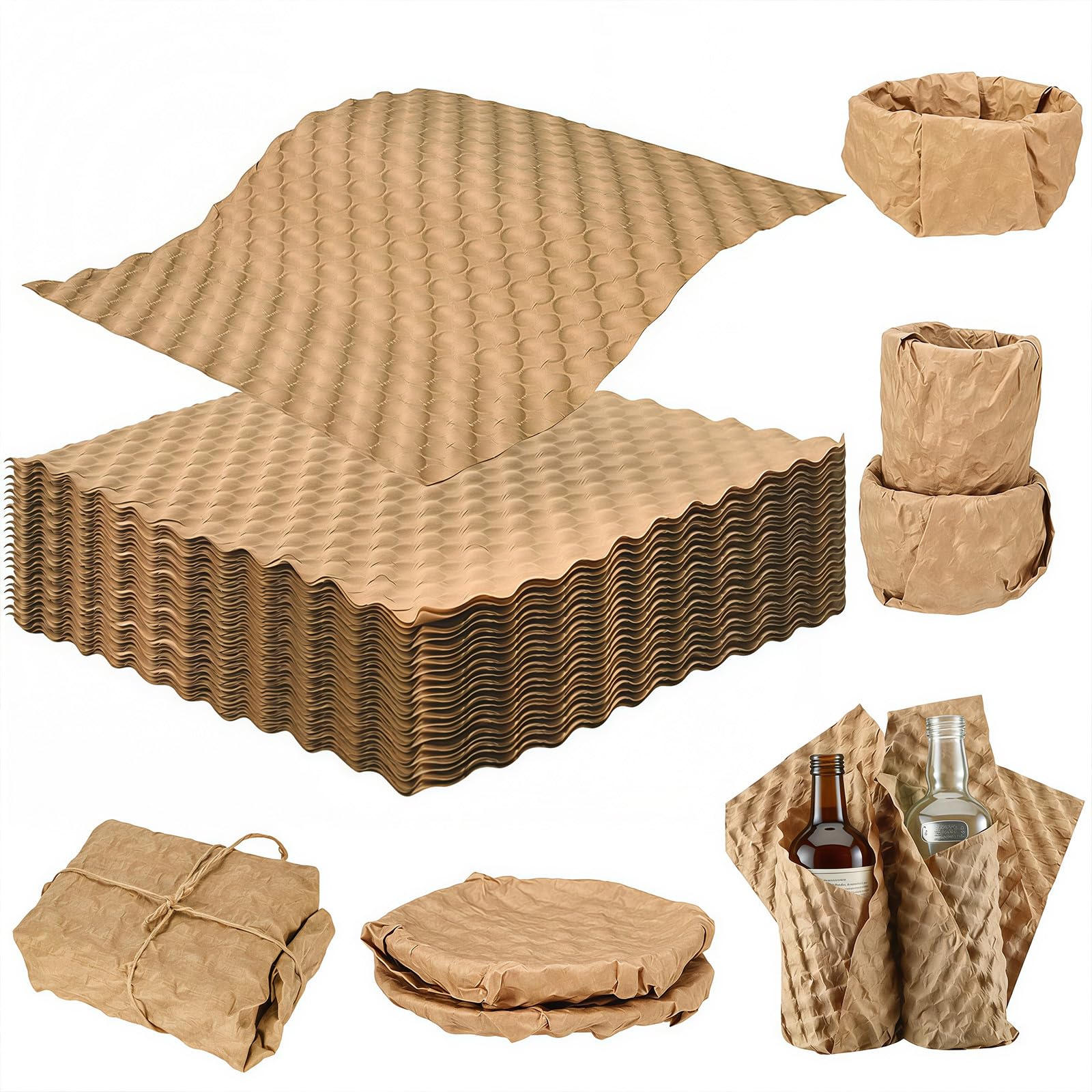 150 PCS Packing Paper, 29 x 40cm Paper Bubble Wrap Sheets pre Cut, Brown Eco Cushioning Wrap Alternative to Plastic Bubble Filler for Moving House, Shipping, Storing