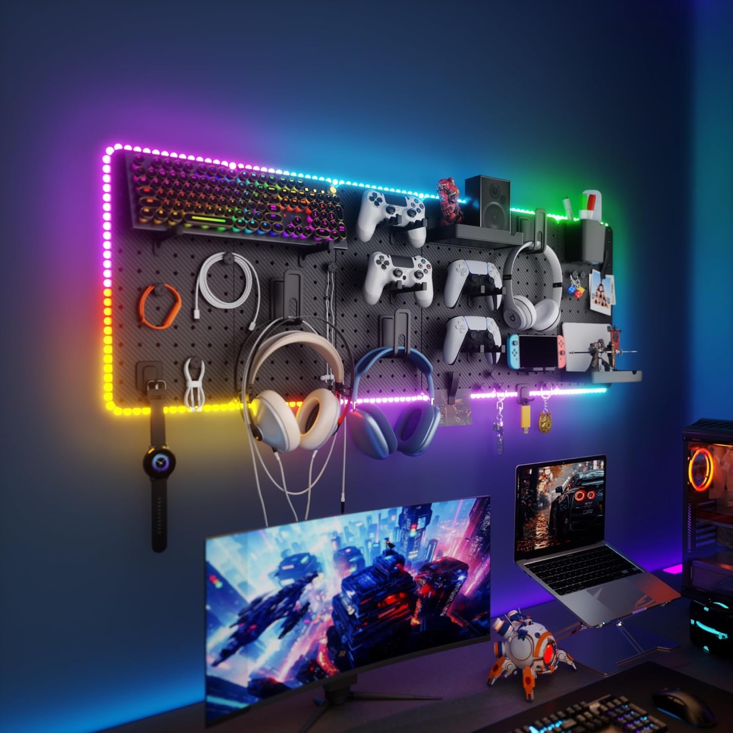 Pegboard Combination Kit - Pegboards and Accessories Modular Hanging for Gaming Wall Organizer, Crafts Organization, Ornaments Display, Peg Board (6)