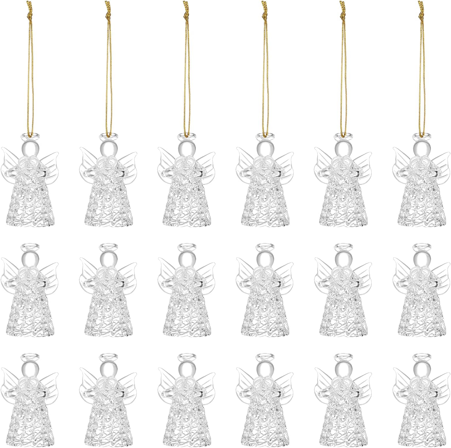 Patelai 18 Pieces Christmas Glass Hanging Angel Ornaments Christmas Angels Glass Tree Ornaments Clear Mini Hanging Angel Ornaments Xmas Clear Hanging Angels Ornament for Christmas Season Holiday Decor