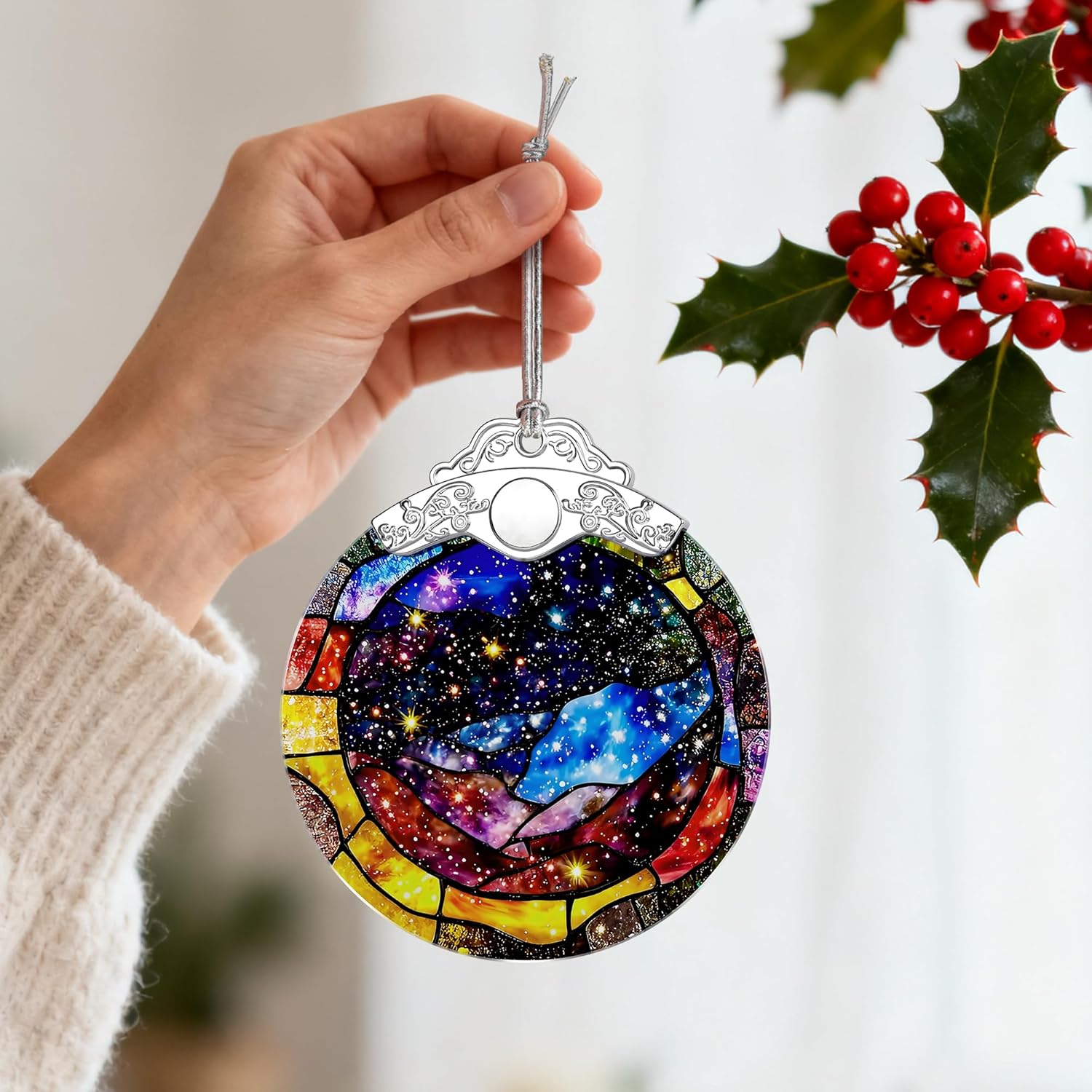 Space Milky Way Stained Glass Ornament – Christmas Ornament, Christmas Tree Decoration & Galaxy Home Decor, Xmas Gift, Housewarming Gift, Gifts for Space Lovers, Friends or Family - Image 2