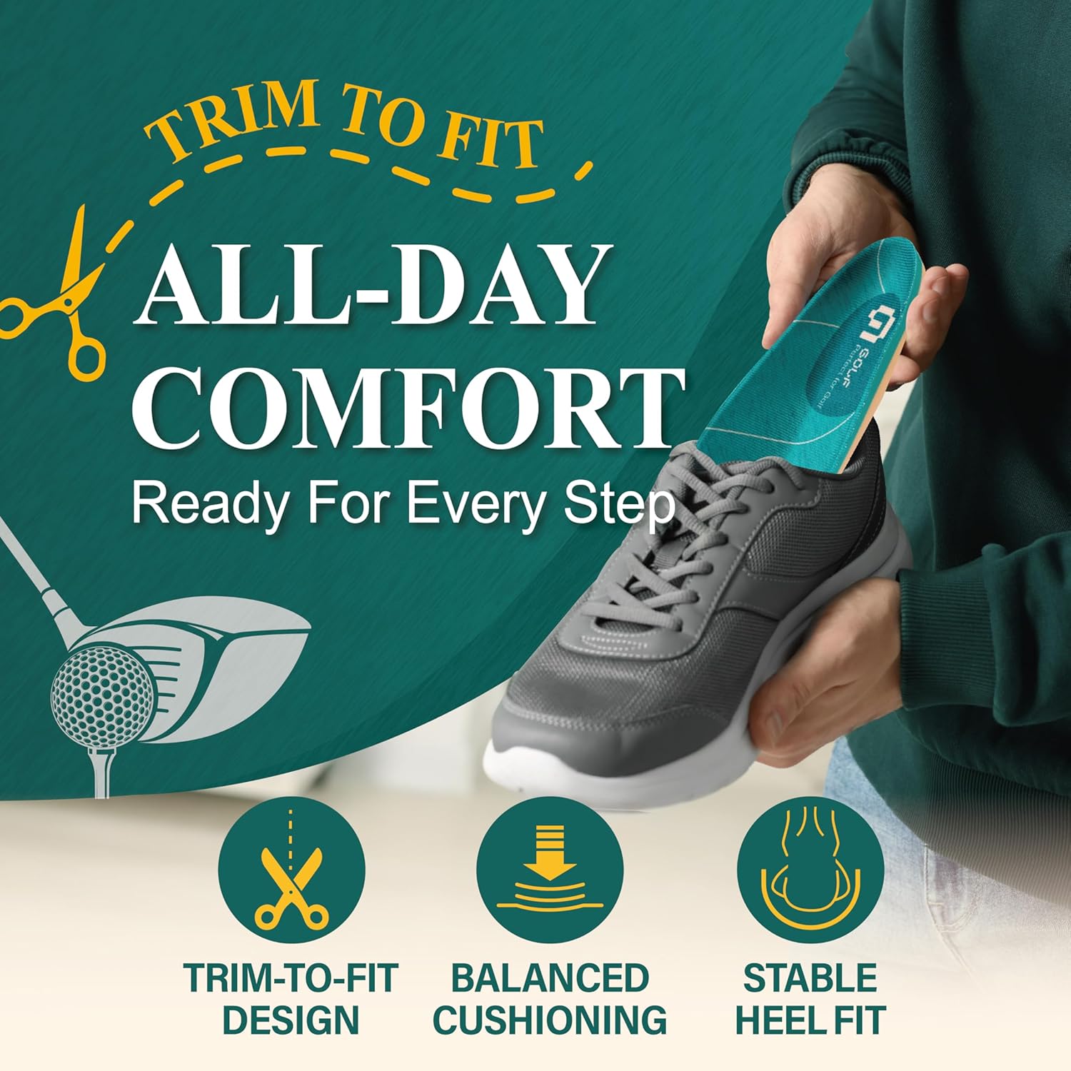 Golf Shoe Insoles for Men - GED Sports Insoles for Arch Support and Athletics - Lightweight, Elastic, Trim to Fit, Increase Stability, Balance, Precision Swings, Reduced Foot Fatigue (US 9-13.5) - Image 3