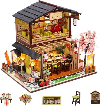 Flever Dollhouse Miniature DIY House Kit Creative Room with Furniture for Romantic Valentine's Gift Gibon Sushi
