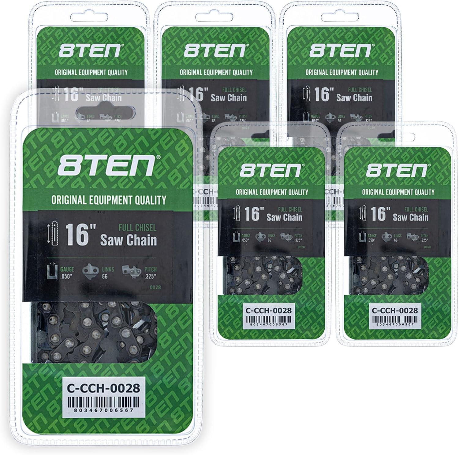 8TEN Chainsaw Chain for Husqvarna 254 455 340 351 353 55 455 Rancher Poulan Jonsered Echo 16 inch .050 .325 66DL 4 Pack