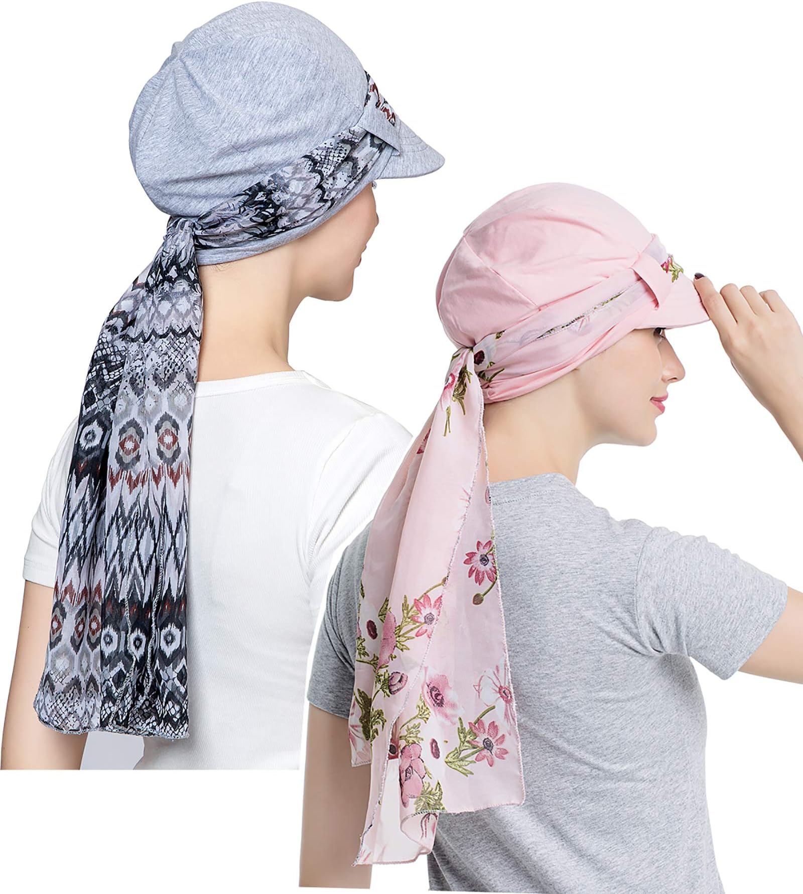 Chemo Hats for Women Bamboo Cotton Lined Newsboy Caps with Scarf Double Loop Headwear for Cancer Hair Loss