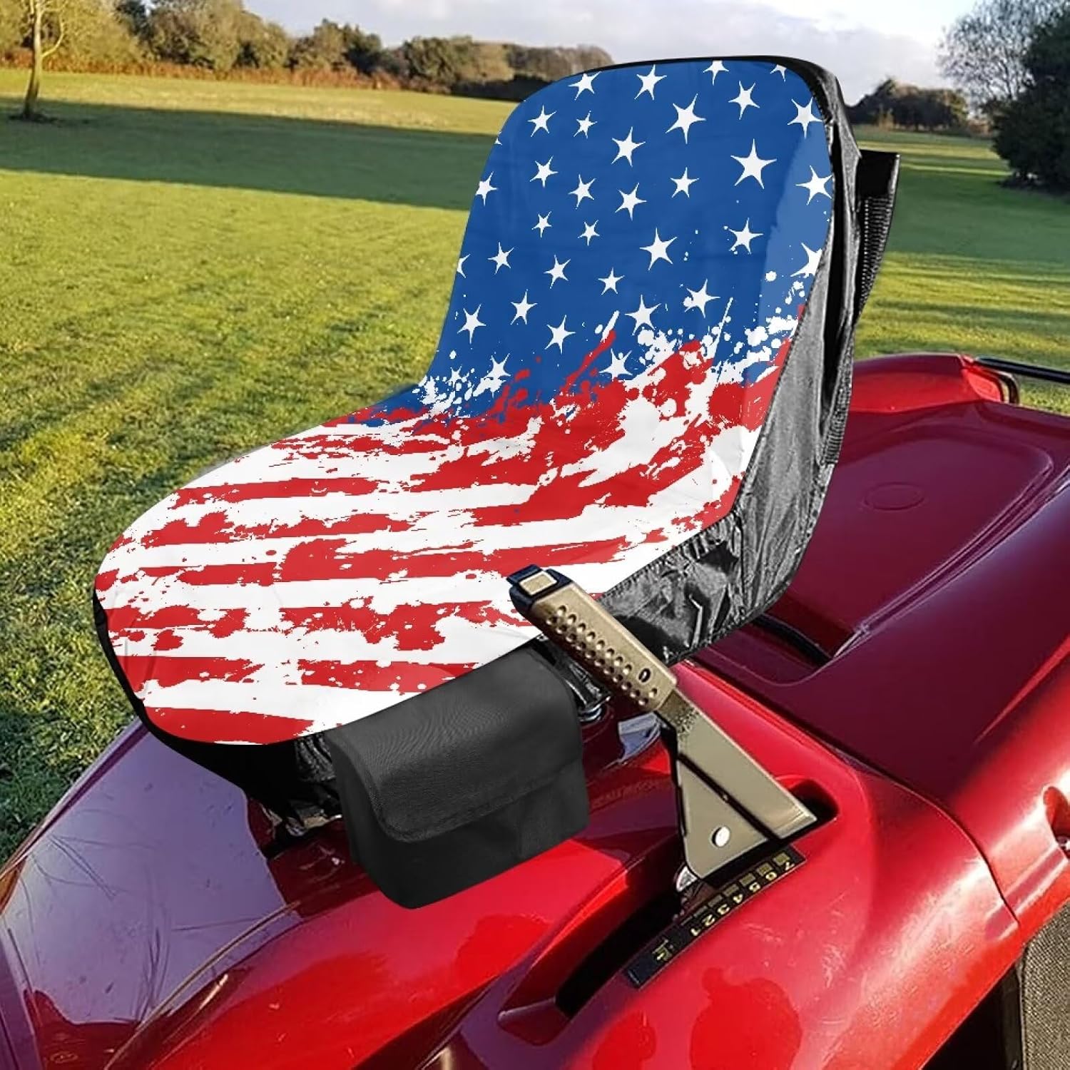 American Flag Tractor Seat Cover with Drink Pouch Breathable Lawn Tractor Seat Cover Compatible with Craftsman Cub Cadet Kubota