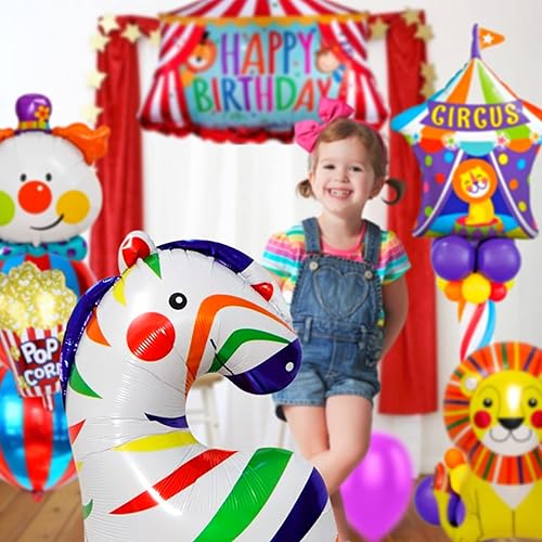 Miniatura 6 de 9 globos de papel de aluminio para carnaval, decoración de fiesta temática de carnaval de animales, ramo de globos de circo para decoraciones de