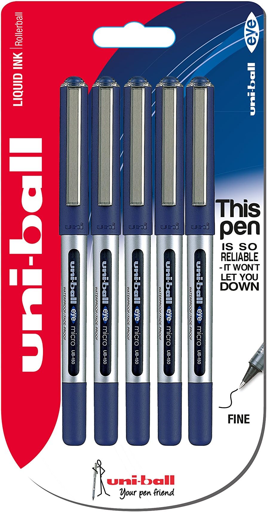uni-ball Eye Micro UB-150 Rollerball Pen - Blue, Pack of 5