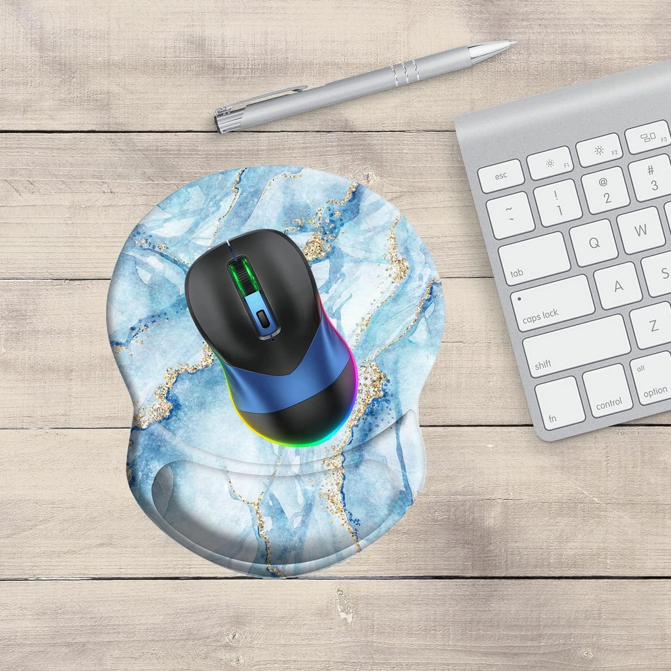 Wrist Support Mouse Pad Anti Slip Rubber Wrist Rest Mousepad 8.75in X7.5in Small Desktop Notebook Mouse Mat for Working and Gaming (Light Blue Marble Wrist)