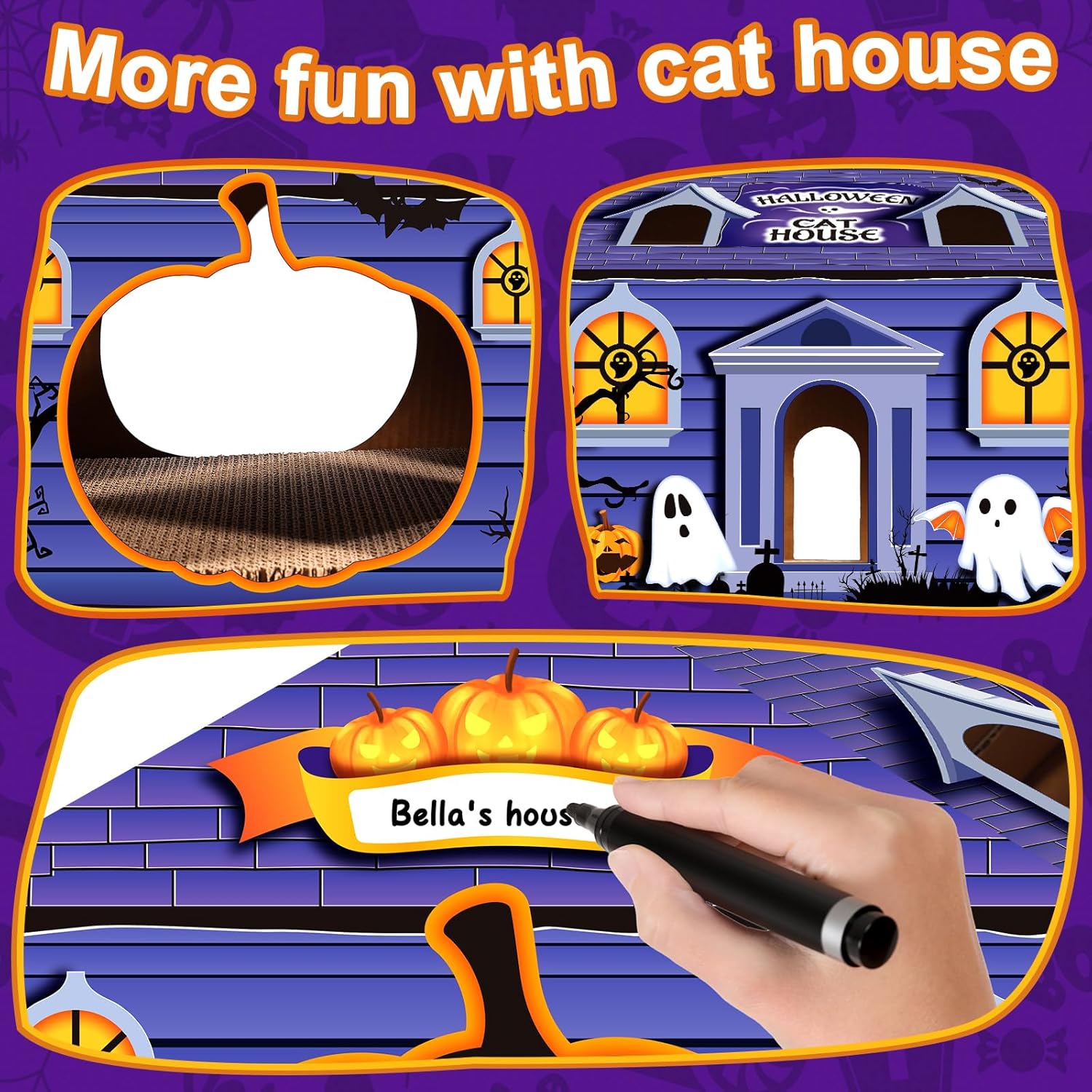 review Cardboard Cat House with 2pc Scratcher&Catnip - Halloween Cat House for Indoor Cats (14