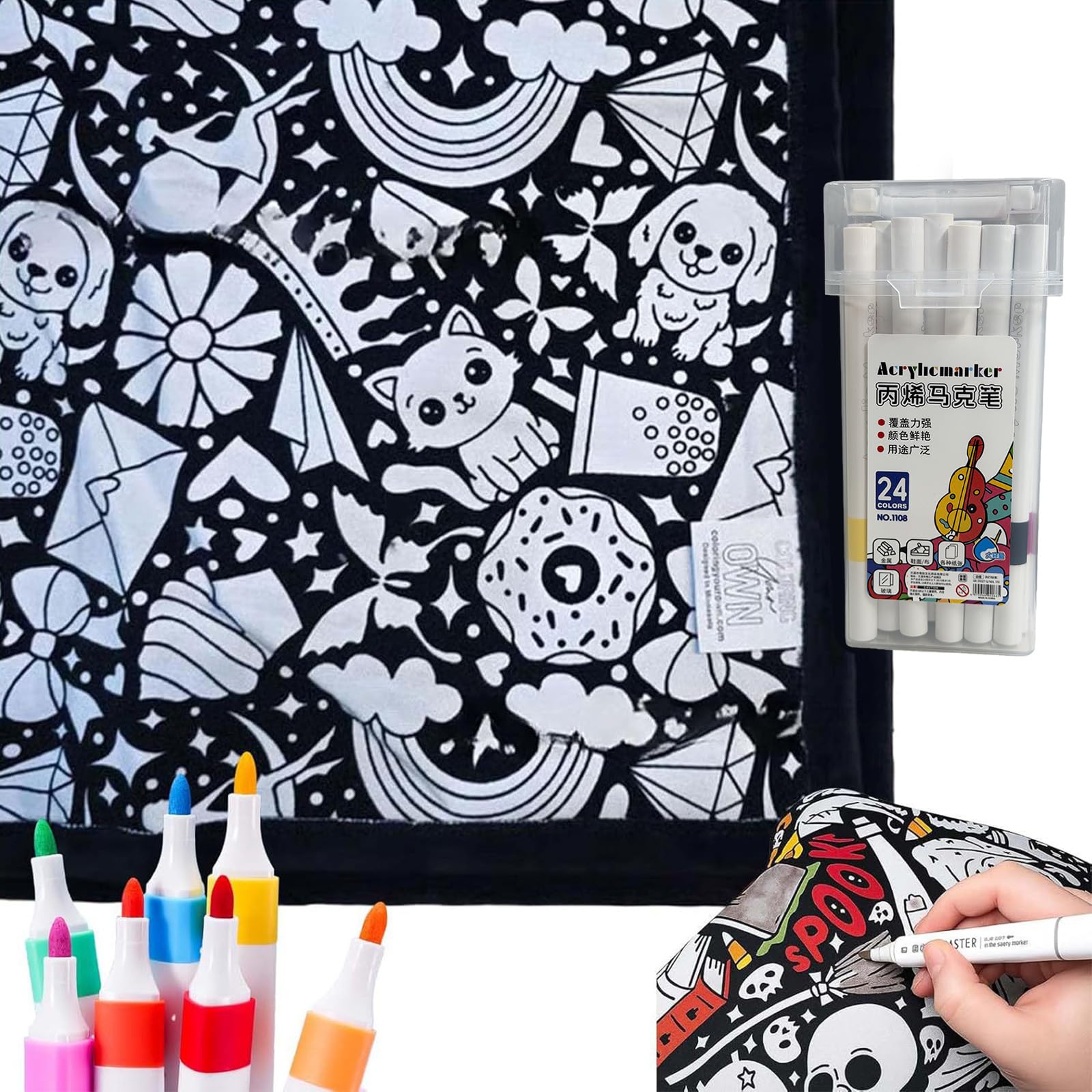 DIY Coloring Blanket, Colouring Blanket with 24Colour Markers Washable