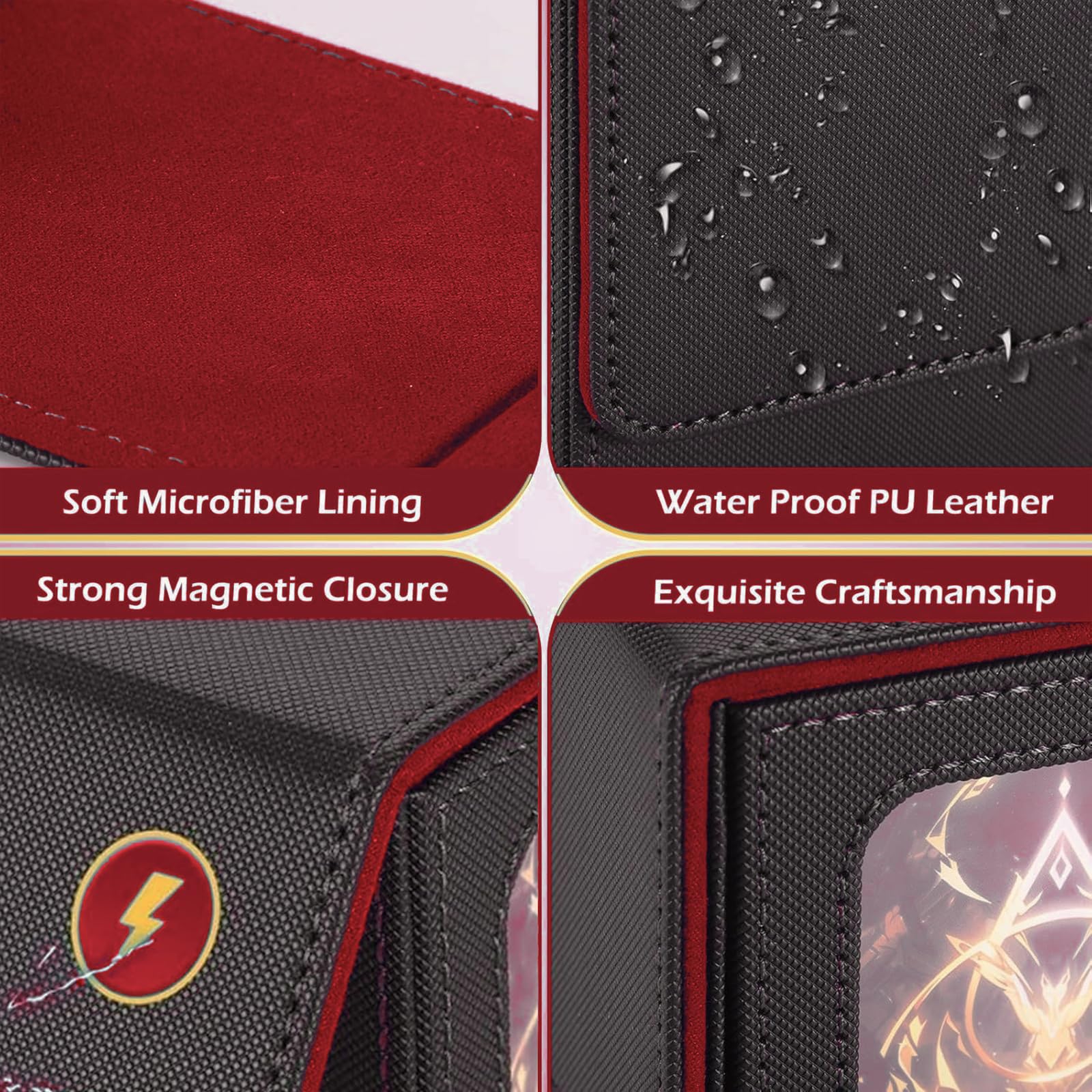 CMFYlive Caja de cartas para tarjetas de intercambio, caja de almacenamiento de tarjetas MTG, con capacidad para más de 120 tarjetas de una sola manga, de piel sintética, fuerte imán, mazo de cartas