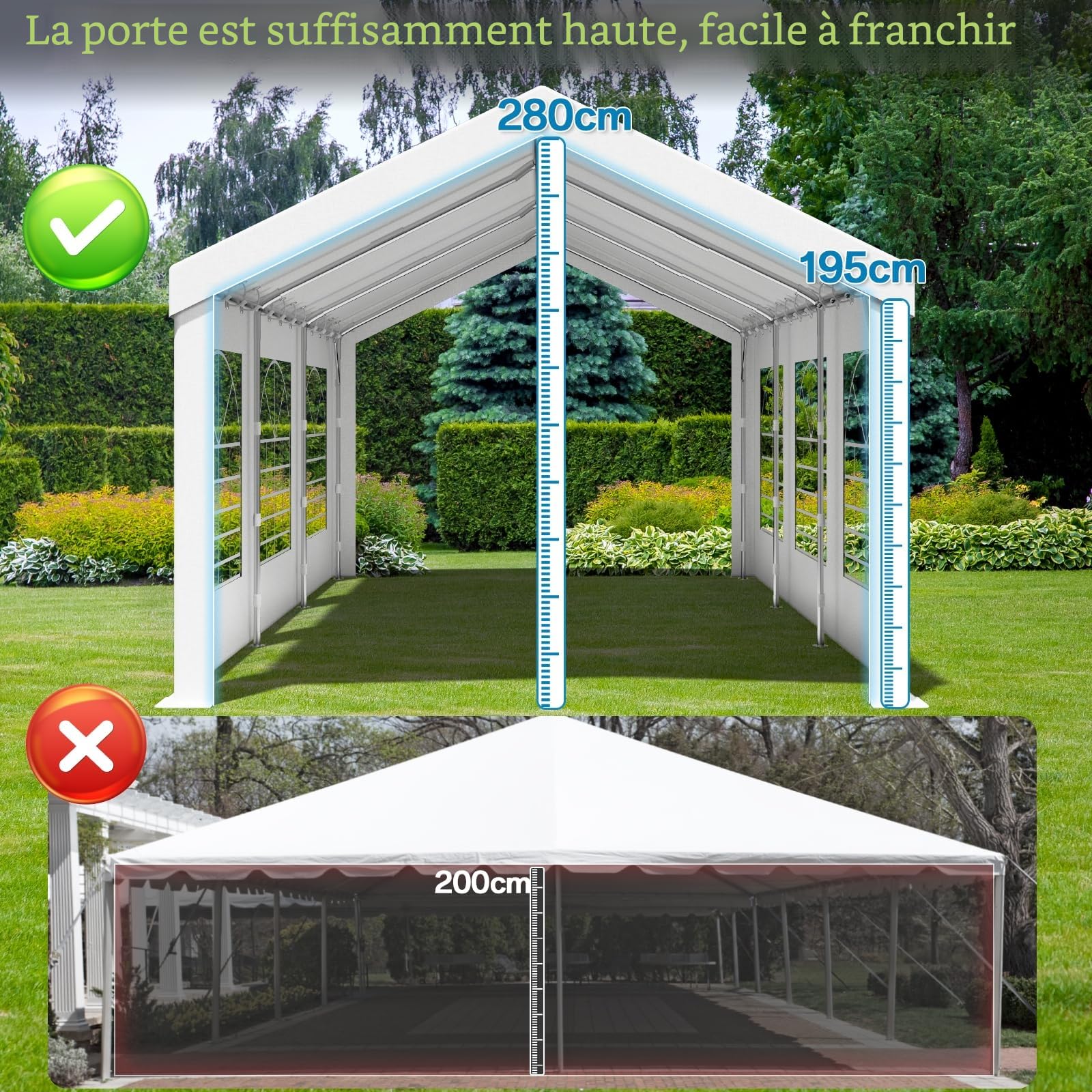 Homall Tente de réception 3x6m,Armature métallique Barnum,tonnelle stabil-18 Crochets au Sol 4 Cordes résistantes au Vent,Grande Tente de Mariage de Luxe pavillon de Jardin 18m²,Blanc