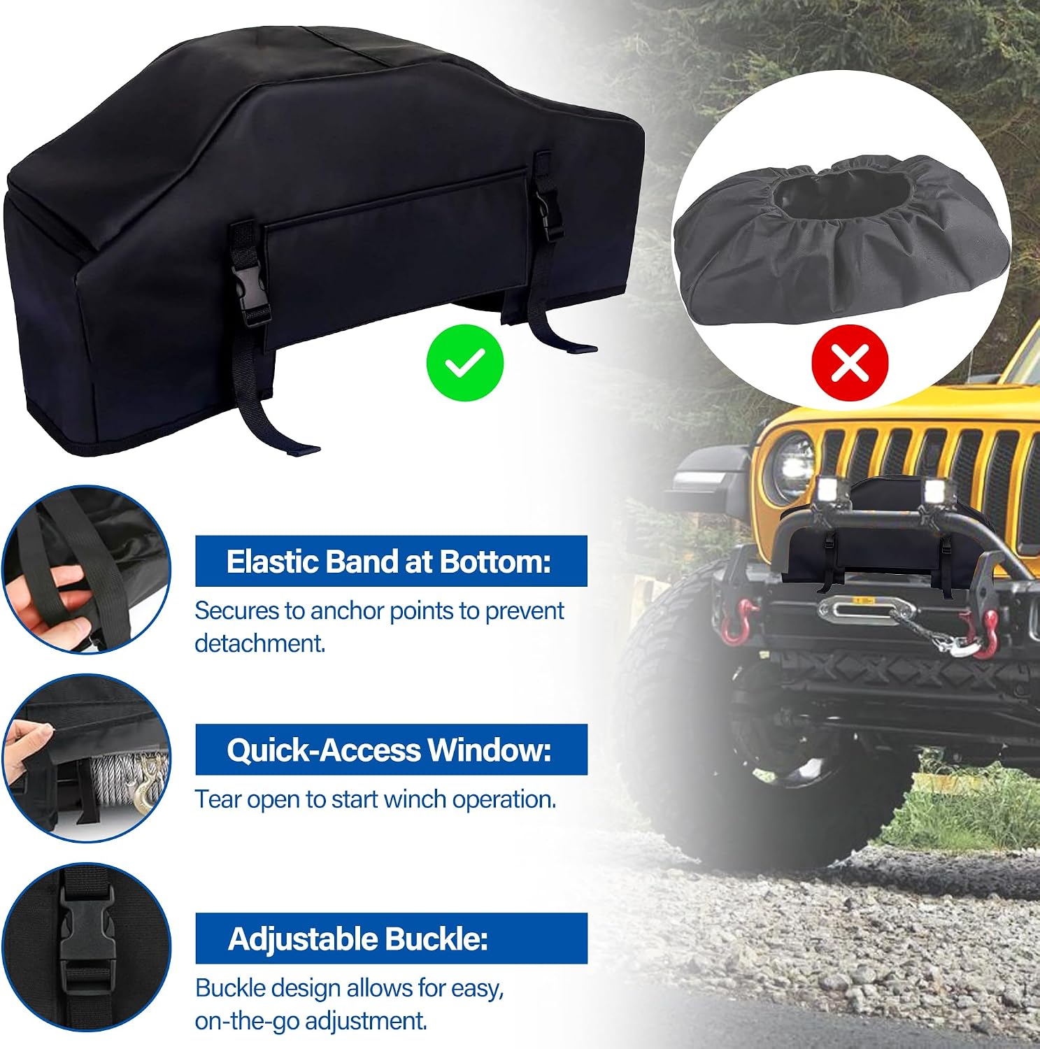 Winch Cover, Heavy Duty UV Resistant Winch Protective Cover, Indoor/Outdoor Winch Accessories, Windproof and Rainproof Dust Cover for 8000-12000 Lbs Electric Winches