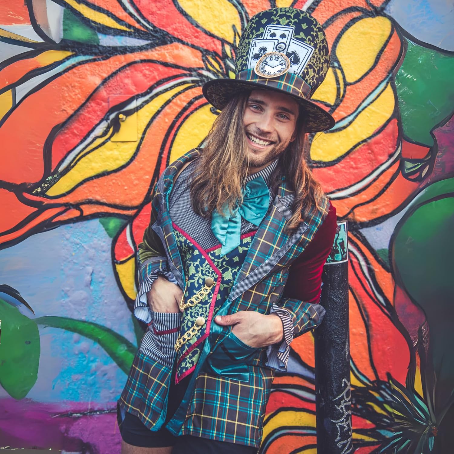 Leg Avenue Men's 3 Pc Deluxe Mad Hatter Costume Men with Mad Hatter Hat, Mad Hatter Jacket, and Neck Tie Dickie - Image 5