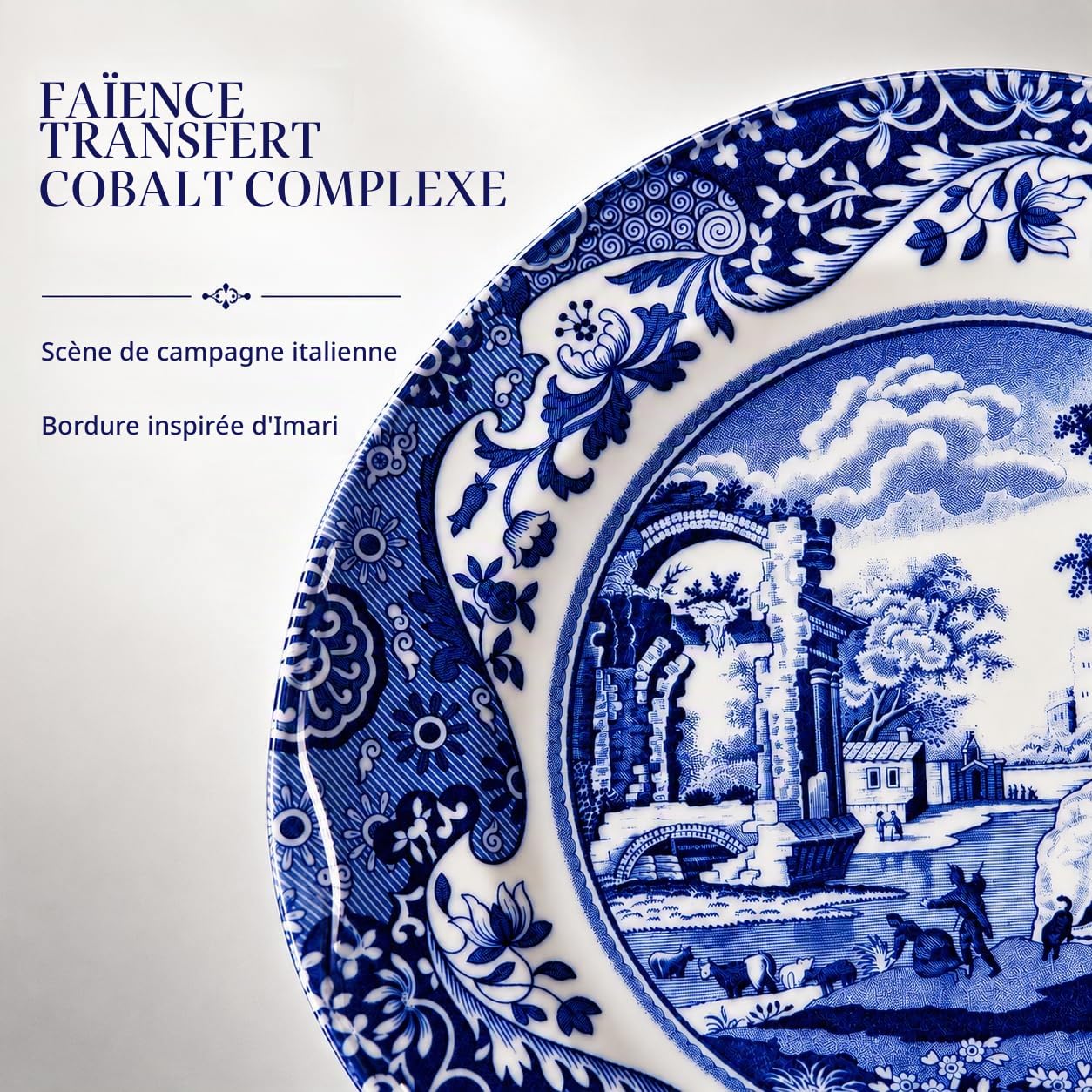Spode Lot de 4 assiettes à salade italiennes bleues, 19 cm, faïence fine, fabriquées en Angleterre, passent au lave-vaisselle (bleu/blanc, 20,3 cm)
