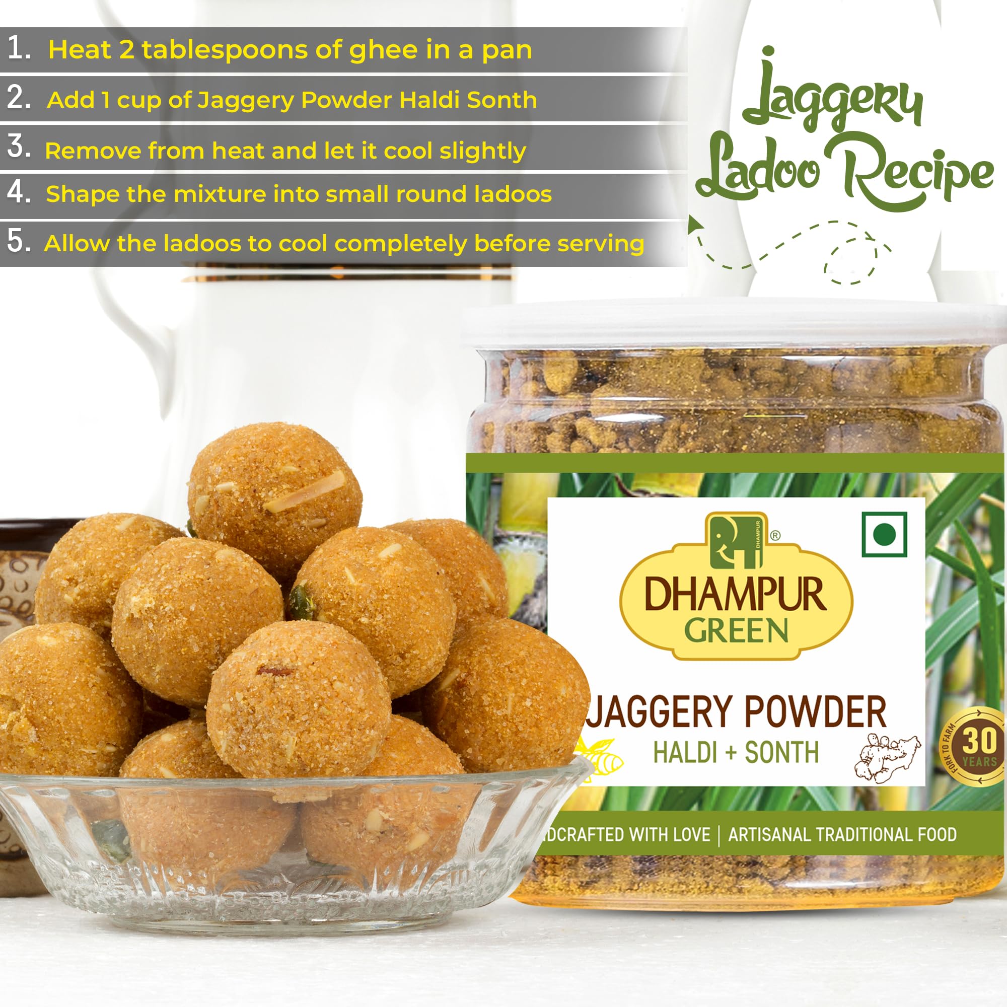 Dhampurgreen Turmeric & Ginger Jaggery Powder, 300G | Spiced Jaggery Powder | Haldi & Sonth Gur - Image 6 thumbnail