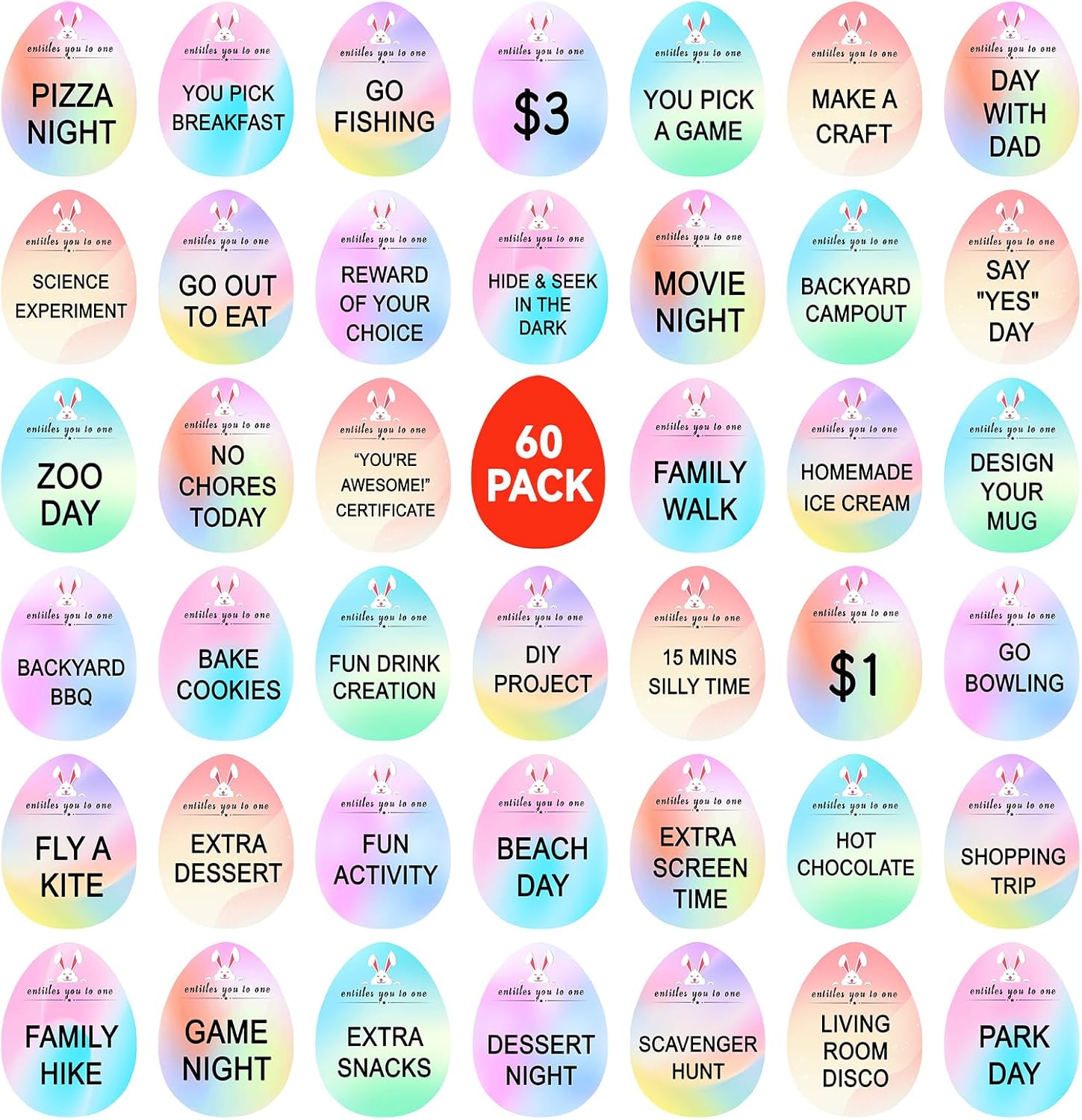 60pcs Easter Egg Tokens