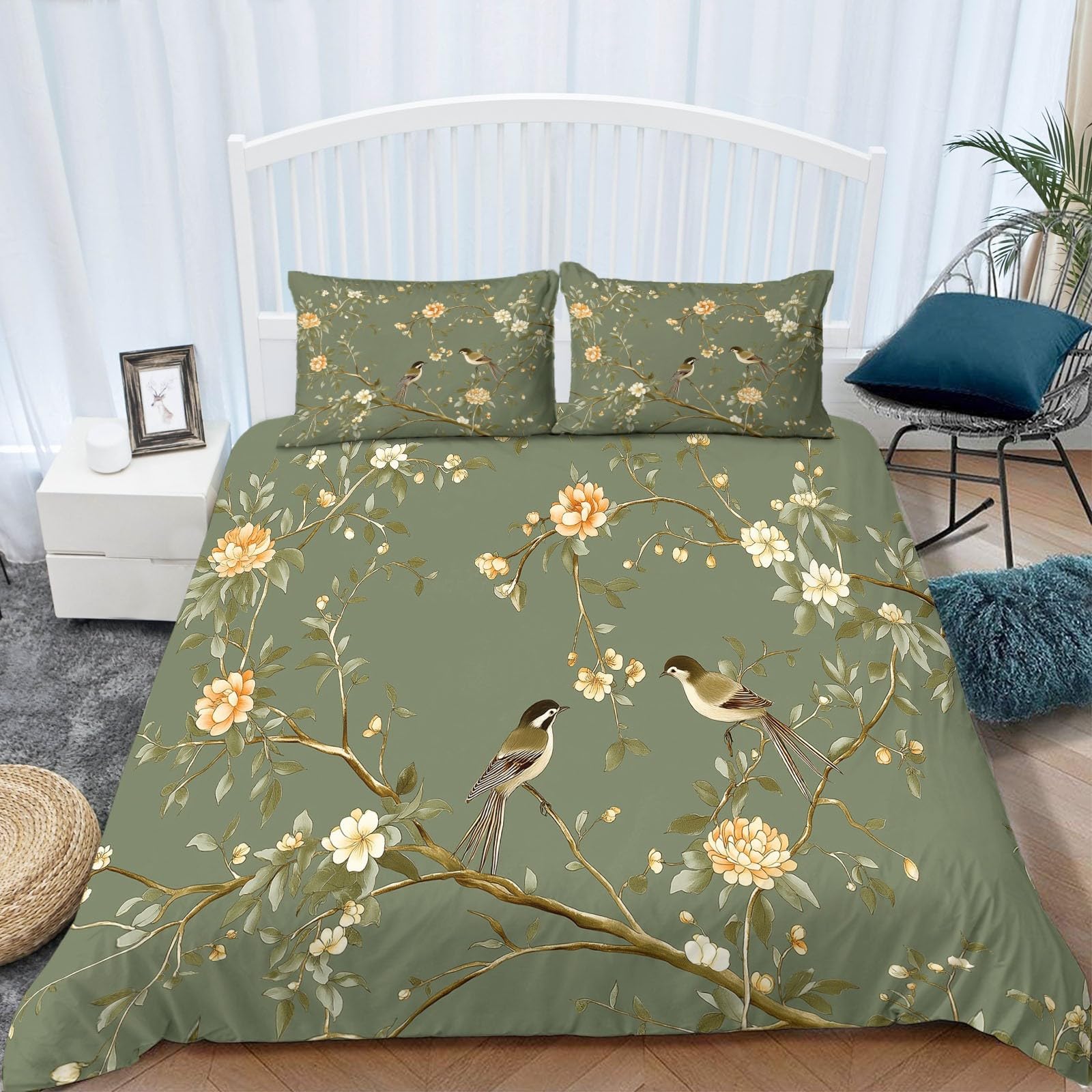 Zestawy pościeli w stylu retro 200 x 200 cm, styl retro chiński kwiat i ptak obraz poszewka na kołdrę miękka i oddychająca poszewka na kołdrę, łatwa pielęgnacja, luksusowa poszewka na kołdrę z