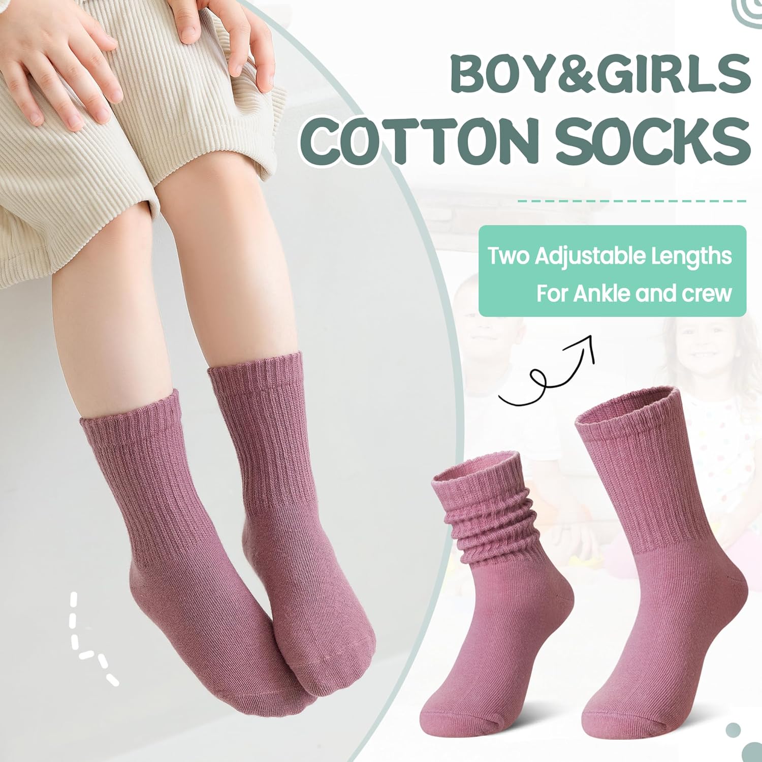 DoSmart Kids Girls Boys Socks Youth Teen Athletic Sport Basketball Soft Breathable Cotton Crew Socks 5 Pairs - Image 3