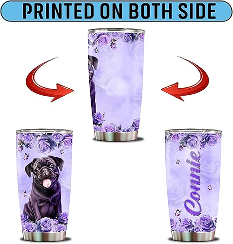 Miniatura 6 de WONWIX Regalos personalizados con temática de pug para mujeres, taza de café, vaso térmico de 20 onzas con aislamiento de acero inoxidable con tapa,