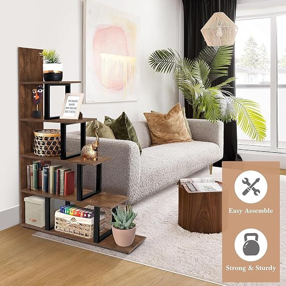 Metal Wooden Bookcase Decorative 5 Shelves Office Bookcase Book File Shelf Flower Holder Shelf Decoration