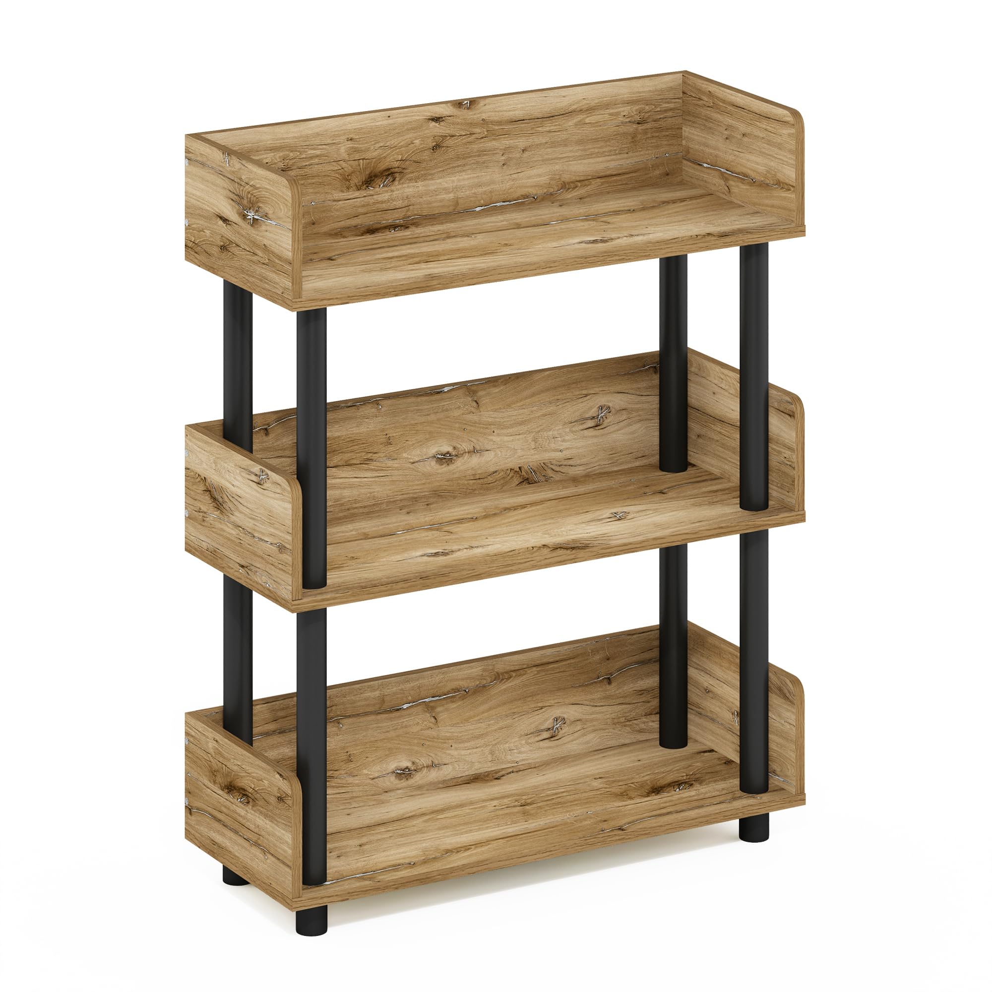 Photo 1 of Furinno Turn-N-Tube 3-Tier Toolless Display Rack, Flagstaff Oak/Black Flagstaff Oak/Black 3-Tier Display Rack