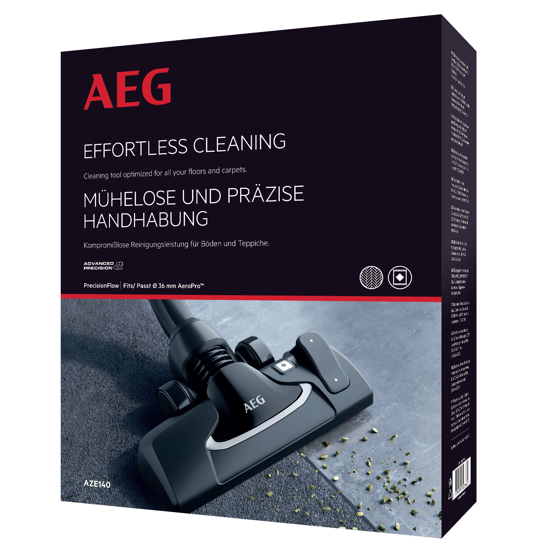 AEG AZE140 Precision Flow Kombidüse (Reinigung von Böden und Teppichen, einfache Handhabung, schonende Reinigung, Teppichmodus, optimale Staubaufnahme, leise, für 36mm Ovalrohr, schwarz)