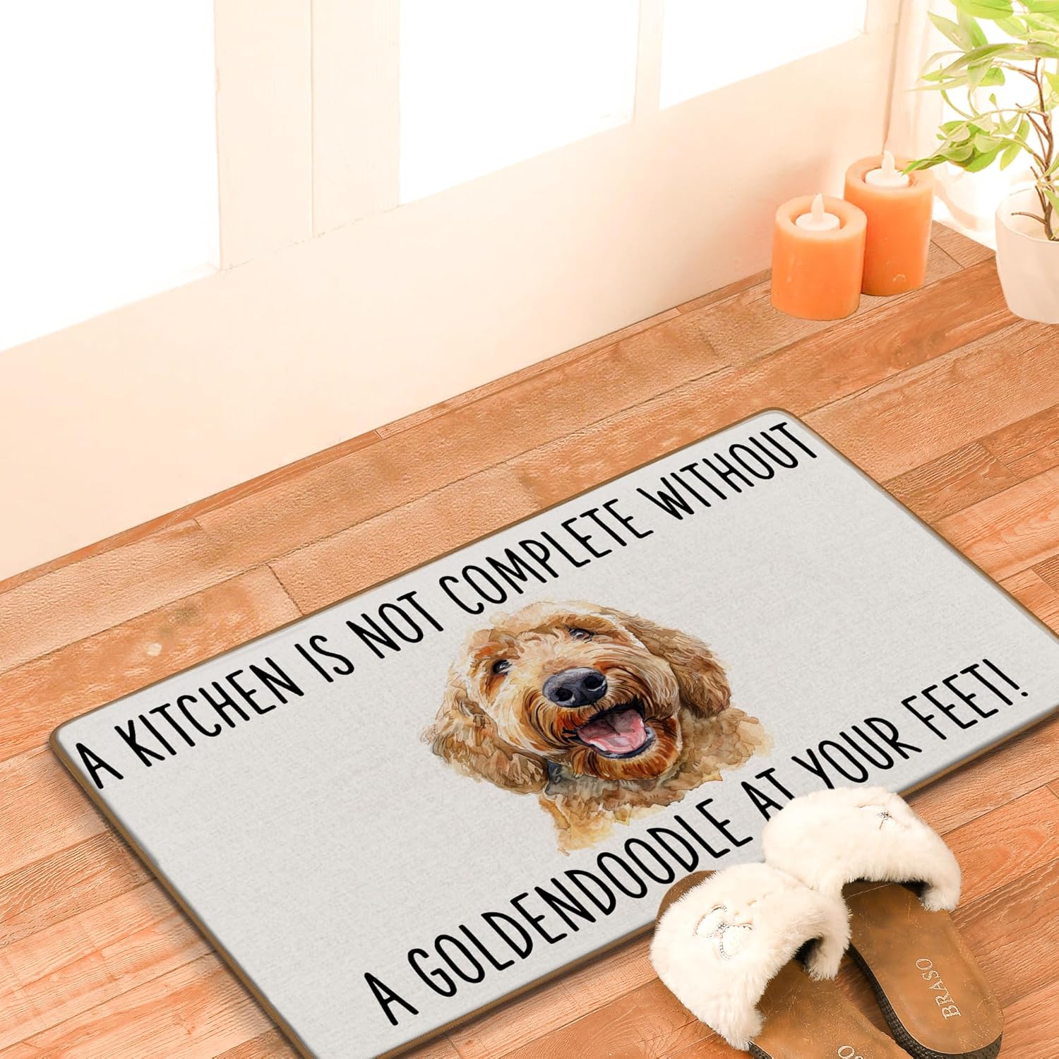 Golden Doodle Gifts Kitchen Mats for Floor, Goldendoodle Dog Owner Gifts Door Mat, Golden Doodle Dog Kitchens Rugs Doormat, Not Complete Without a Goldendoodle Entrance Decor Mats, 17x29 Inch