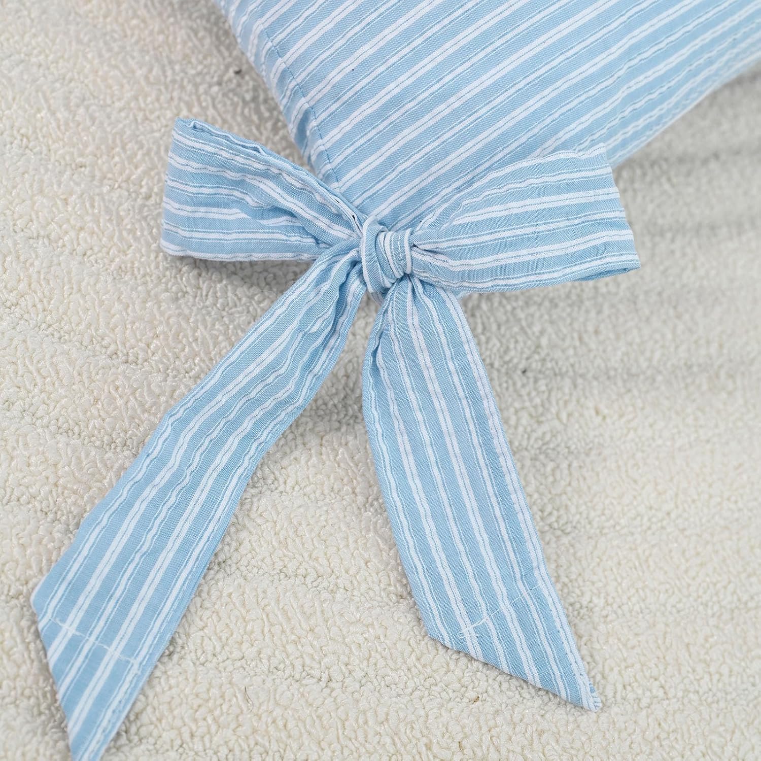 vctops Pack of 2 Cotton Stripe Decorative Throw Pillow Covers 12x20 Inch Boho Bow Lumbar Cushion Cover Pillowcase Modern Farmhouse Home Decor for Sofa Bedroom Couch (Light Blue,12"x20")