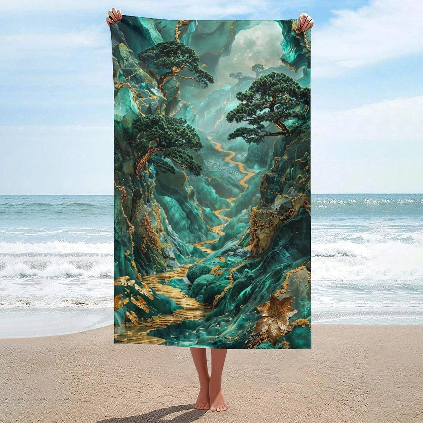 Serviette de plage adulte Golden Jungle Path idéale pour les vacances