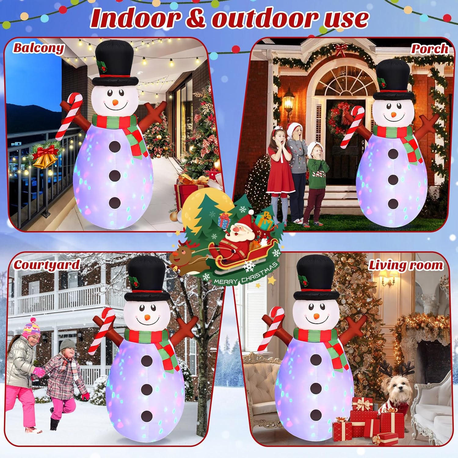 Danxilu 5 FT Christmas Inflatables Snowman with Colorful Rotating Led Lights Outdoor Yard Decorations, Blow Up Cute Snowman Xmas Frosty Winter Decor Clearance for Indoor Lawn Garden Holiday Party