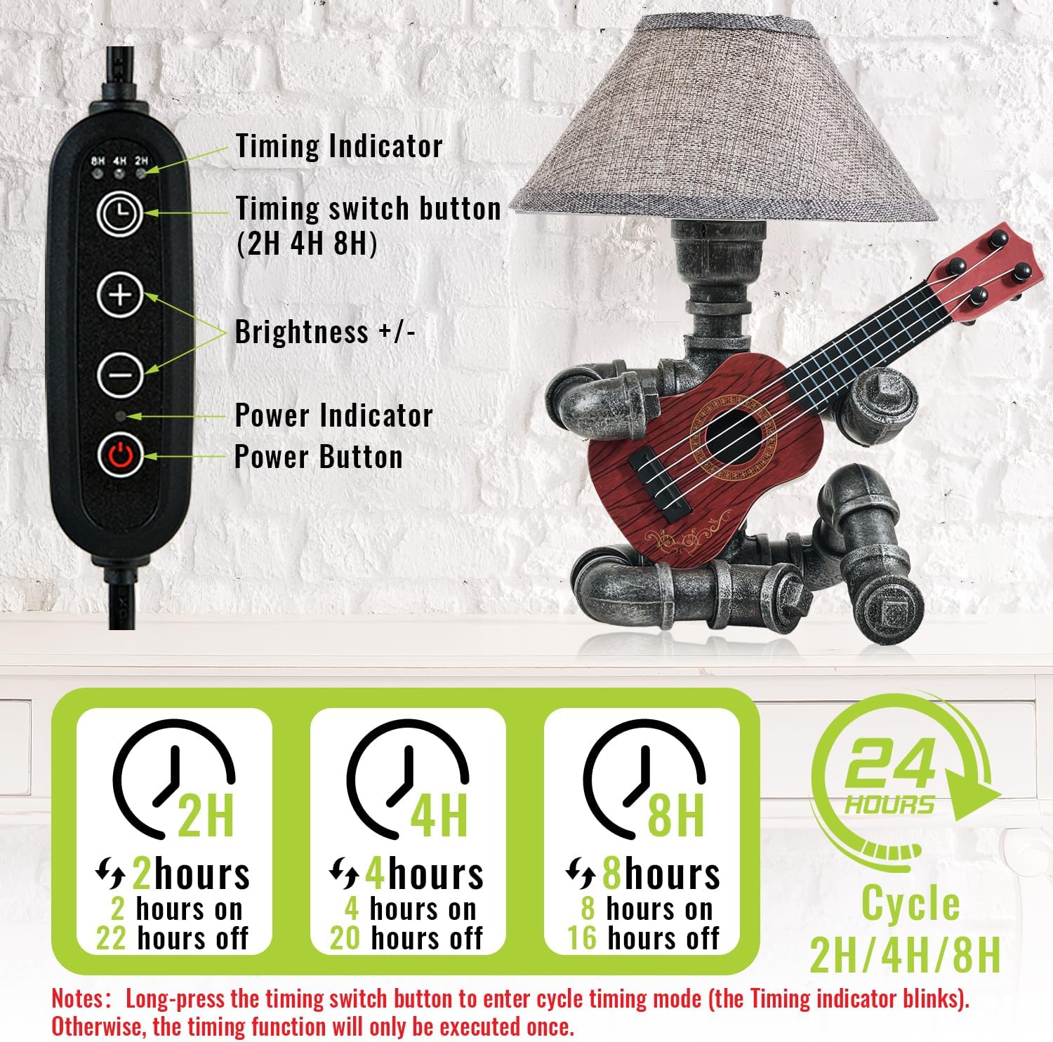 Music Guitar Table Lamp Art Decor Guitar Stuff Cool Gifts for Music Lovers Microphone Players for Men Steampunk Pipe Man Edison Bulb Lamps Retro Guitars Metal Pipe Industrial Robot Lights Silver Gray