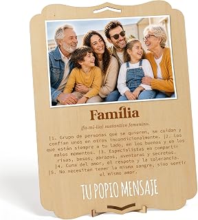 nagu® Familie. Geschenke für Familienmitglieder. Personalisiertes Bild mit Foto für Mann oder Frau. Geschenkkarte aus Holz, 30 x 22 cm, für personalisierte Geschenke. Inklusive Buchstaben und Zahlen