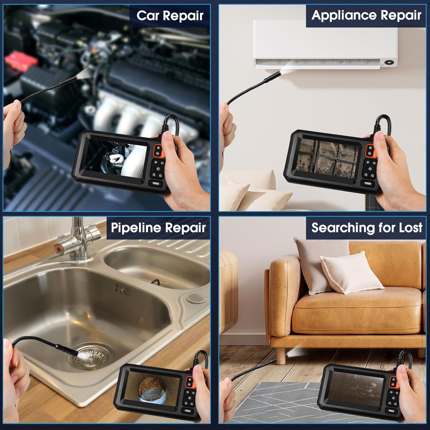 Endoscope Camera with Light, Jebousike 1080P HD Borescope Inspection Camera with 4.3" IPS Screen, 98.4FT Flexible Sewer Camera, IP67 Waterproof Plumbing Snake Camera, Cool Gadgets for Men, Women