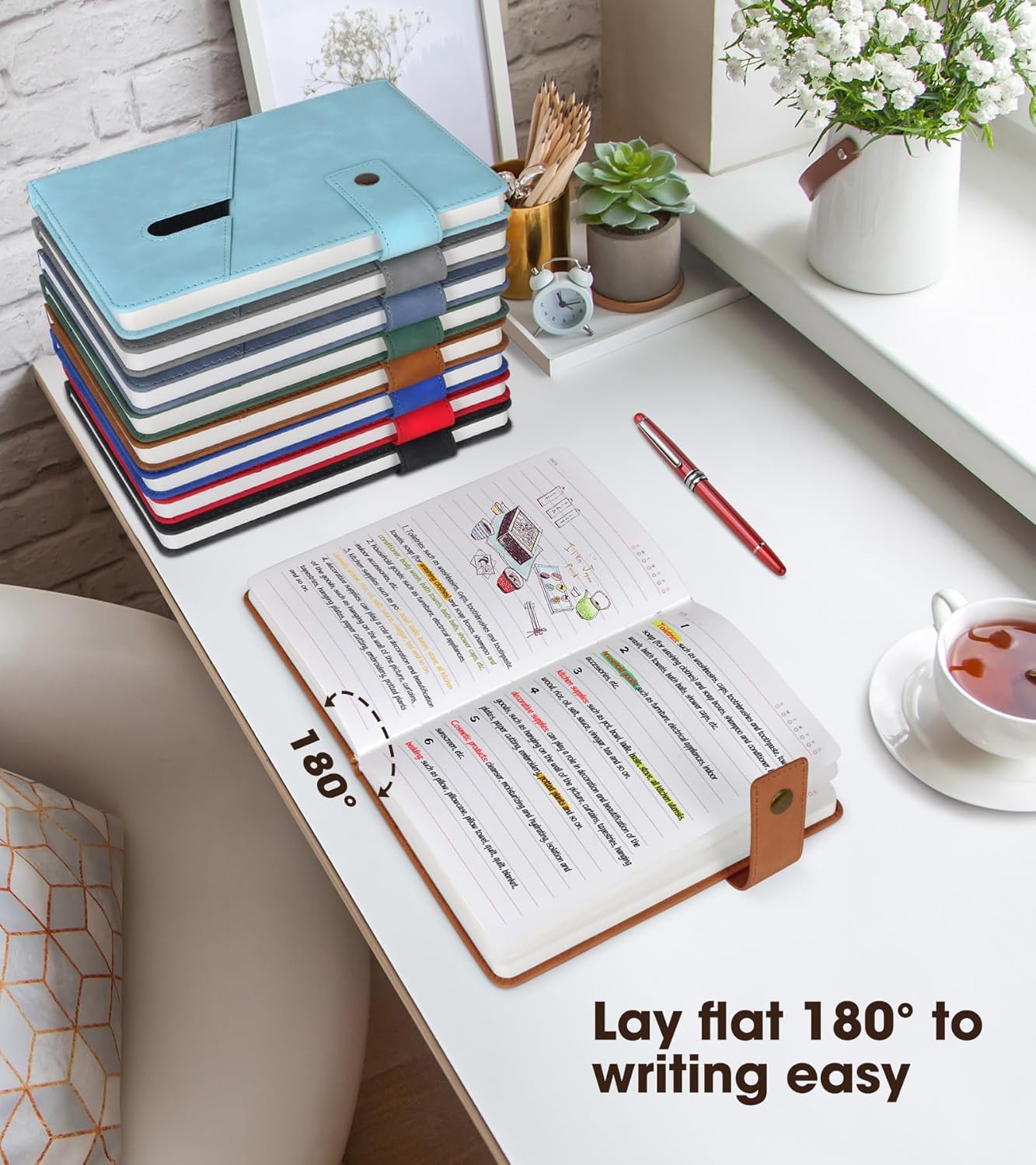 A5 Lined Leather Journal Notebook,Hardcover Journal Set with Pen and Gift Box,100Pages 100gsm Thick Ruled Paper Daily Diary for Men Women School,Travel,Business,Work,Writing 5.9" X 8.4" - Image 6