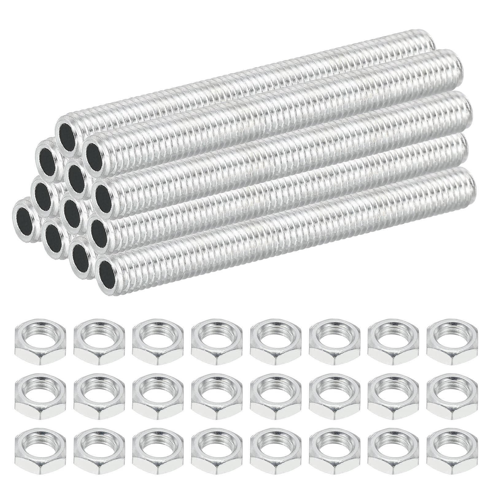 PATIKIL M8 Fine Thread Carbon Steel Lamp Pipe With Nut, 12 Set 70mm/2.76" Hollow Tube Thread Adapter Fasteners Hardware for Lamp Lights Chandelier Ceiling Light DIY, White Zinc Plating
