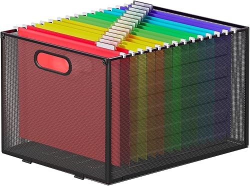 Organizador de archivos colgante grande con 14 carpetas de archivos de tamaño carta, soporte de archivos plegable de metal de malla, caja