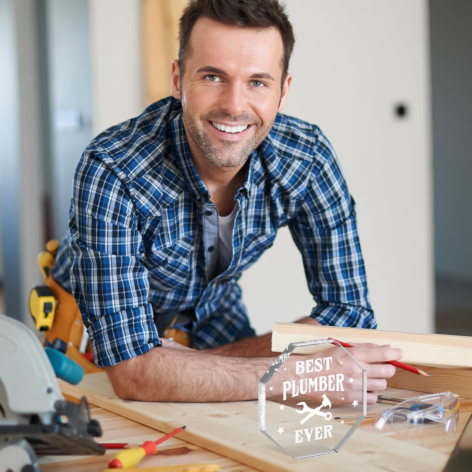 WATINC Appreciation Gifts Award for Plumber - Thank You Plumbers Gifts for Men, Acrylic Pipe Fitter Plaque Table Sign, Plumbing Job Centerpiece Desk Accessories for Birthday Thanksgiving Day image 5